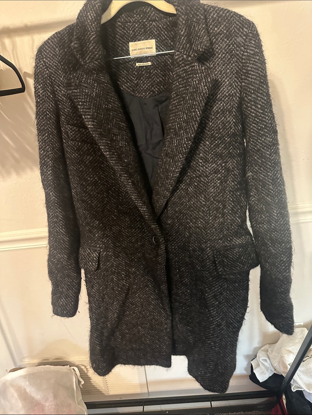 Isabel Marant Wool Herringbone Long Coat - Dark Gray